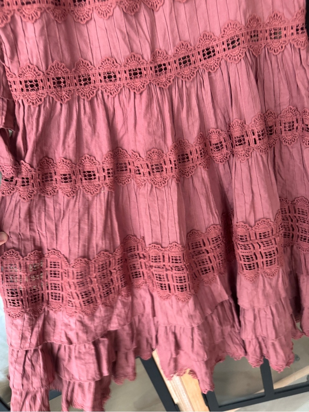 eyelet ruffle Corsair Frill Tier Dress Vintage Rose rust long sleeve - Picture 7 of 9